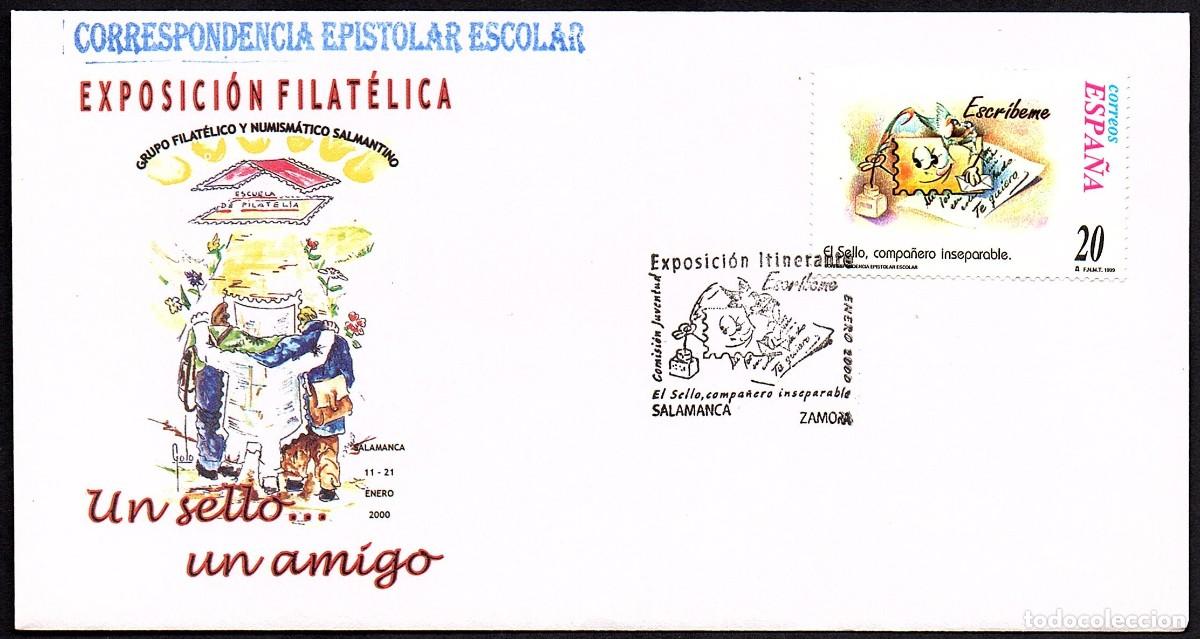 Sellos: SOBRE CONM. EXP. FILATELICA ITINERANTE CORRESPONDENCIA EPISTOLAR ESCOLAR SALAMANCA 2.000