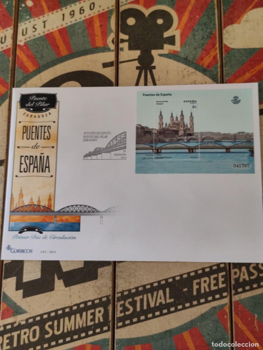 Sellos: 121 Puentes de Espa&ntilde;a Puente del Pilar Zaragoza 25/9/13 Sobre primer d&iacute;a