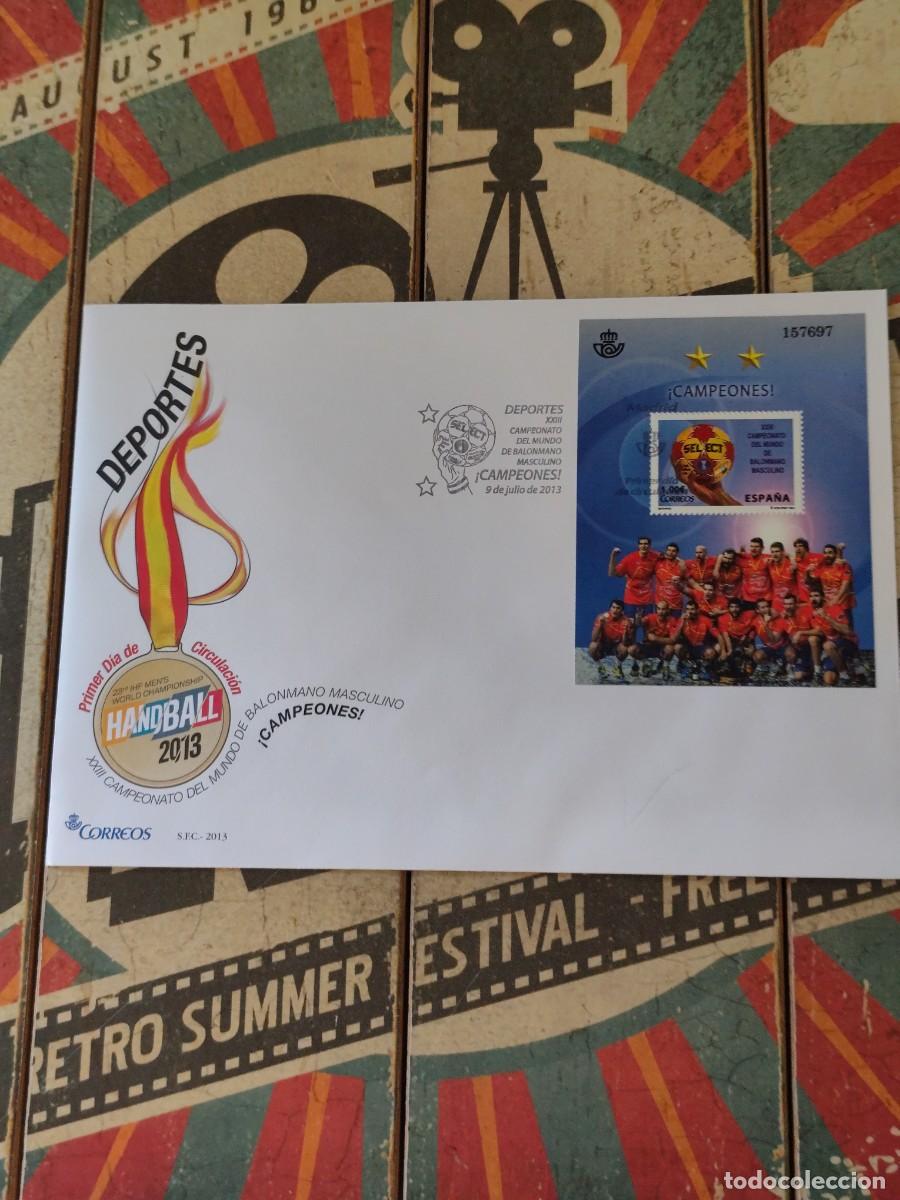 Sellos: 134 XXIII Campeonato del mundo de Balonmano Campeones 9/7/13 Sobre primer d&iacute;a