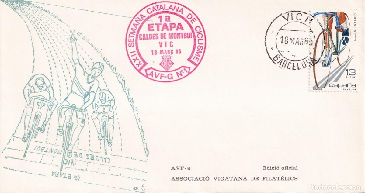 Sellos: Sobre Vic 1985 - 1&ordf; Etapa Caldes de Montbui Vic XXII Setmana Catalana de Ciclisme - Deporte Ciclismo