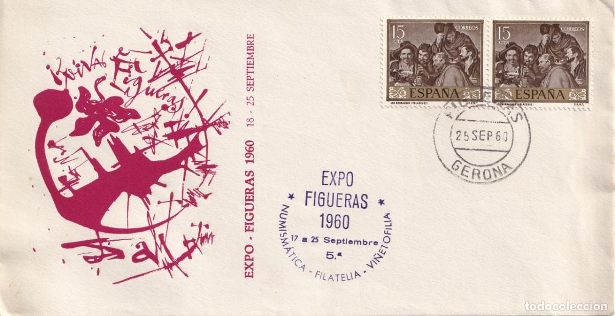 Sellos: Sobre Figueras 1960 - Expo Figueras - Numism&aacute;tica &middot; Filatelia &middot; Vi&ntilde;etofilia - Matasellos especial