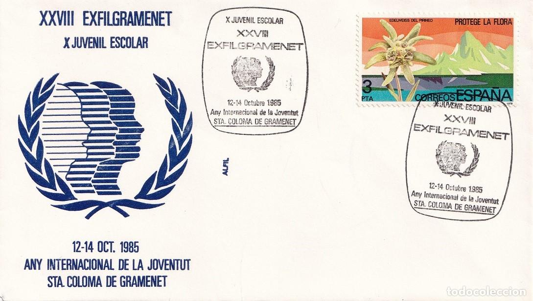 Sellos: Sobre Santa Coloma de Gramenet 1985 Alfil - XXVIII Exfilgramenet X Juvenil escolar Any Internaciona