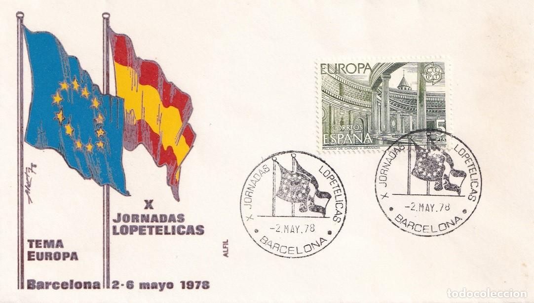 Sellos: Sobre en Alfil Barcelona 1978 - Tema Europa - X Jornadas Lopet&eacute;licas - Barcelona 2-6 Mayo 1978