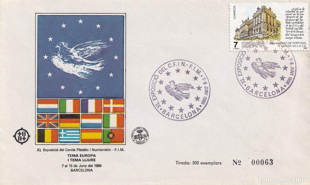 Sellos: Sobre Barcelona 1986 - Exposici&oacute; Cercle Filat&egrave;lic i Numism&agrave;tic FIM - Tema Europa I Tema Lliure