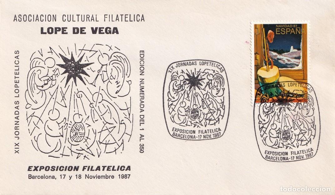 Sellos: Sobre Barcelona 1987 - XIX Jornadas Lopetelicas - Asociaci&oacute;n Lope de Vega - Edic. num. del 1 al 350