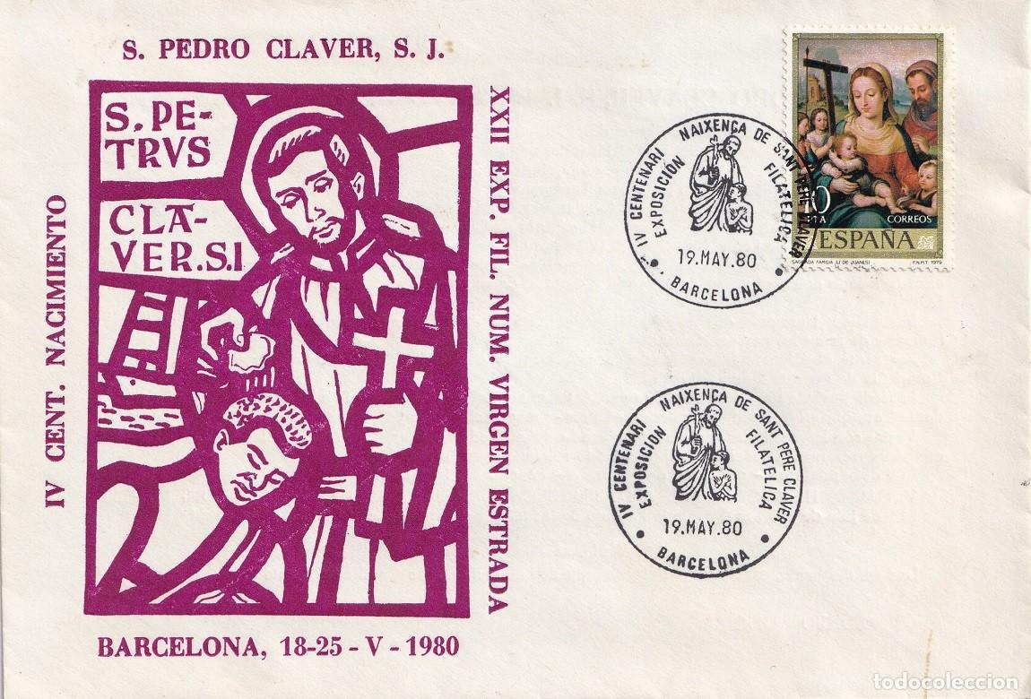 Sellos: Sobre Barcelona 1980 - IV Centenario del nacimiento de S. Pedro Claver S.J. - Virgen Estrada
