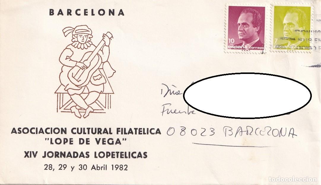 Sellos: Sobre Barcelona 1982 - Asociaci&oacute;n Cultural Filat&eacute;lica Lope de Vega - XIV Jornadas Lopet&eacute;licas