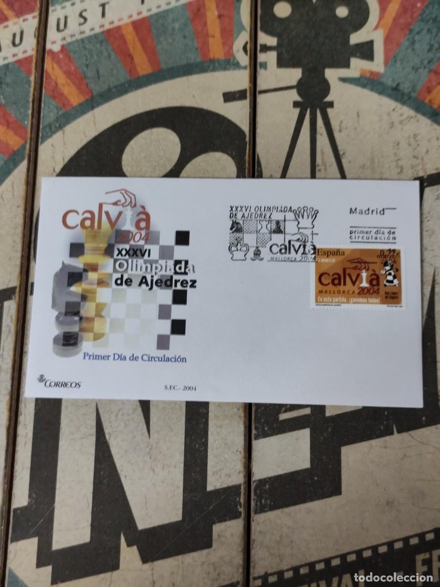 Sellos: 16 XXXVI Olimpiada de Ajedrez Calvi&aacute; Mallorca 18/3/04 Sobre primer d&iacute;a