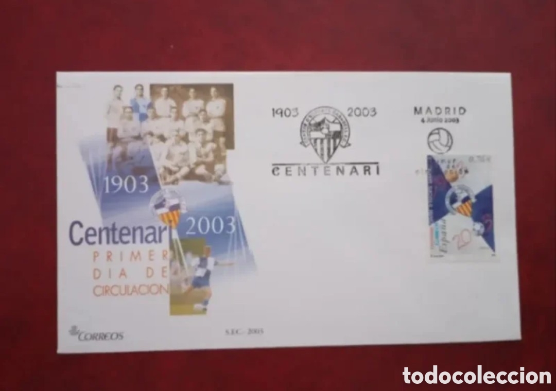 Sellos: ESPA&Ntilde;A 2003 - F&Uacute;TBOL - CENTENARIO SABADELL - SOBRE DE PRIMER D&Iacute;A FDC