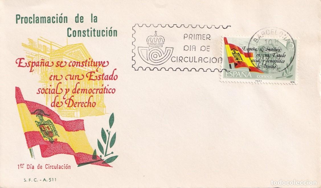 Sellos: SPD Barcelona 1978 - Proclamaci&oacute;n de la Constituci&oacute;n - Primer d&iacute;a de circulaci&oacute;n - FDC