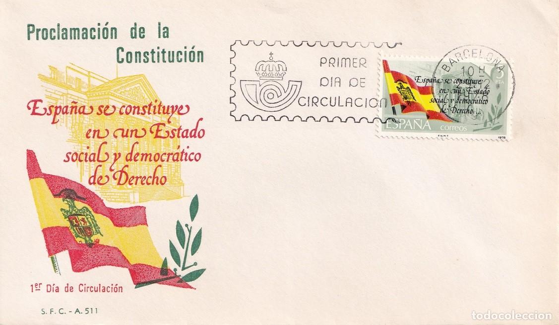 Sellos: SPD Barcelona 1978 - Proclamaci&oacute;n de la Constituci&oacute;n - Primer d&iacute;a de circulaci&oacute;n - FDC