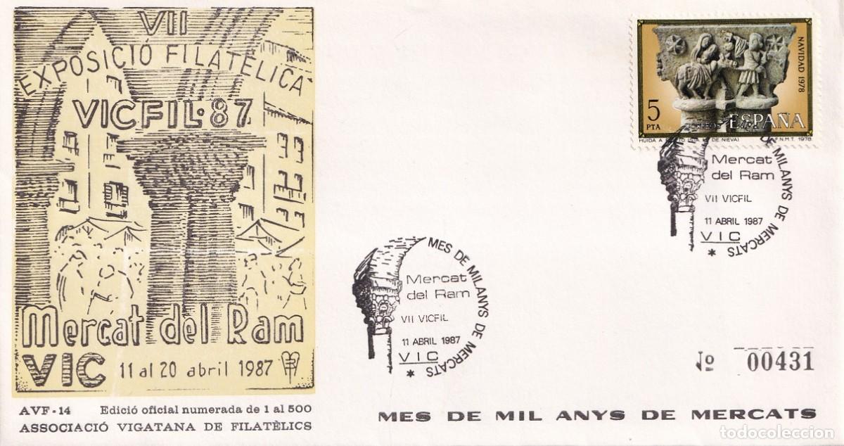 Sellos: Sobre Vic 1987 Vicfil 87 - M&eacute;s de mil anys de mercats - Exposici&oacute; filat&egrave;lica - Mercat del Ram
