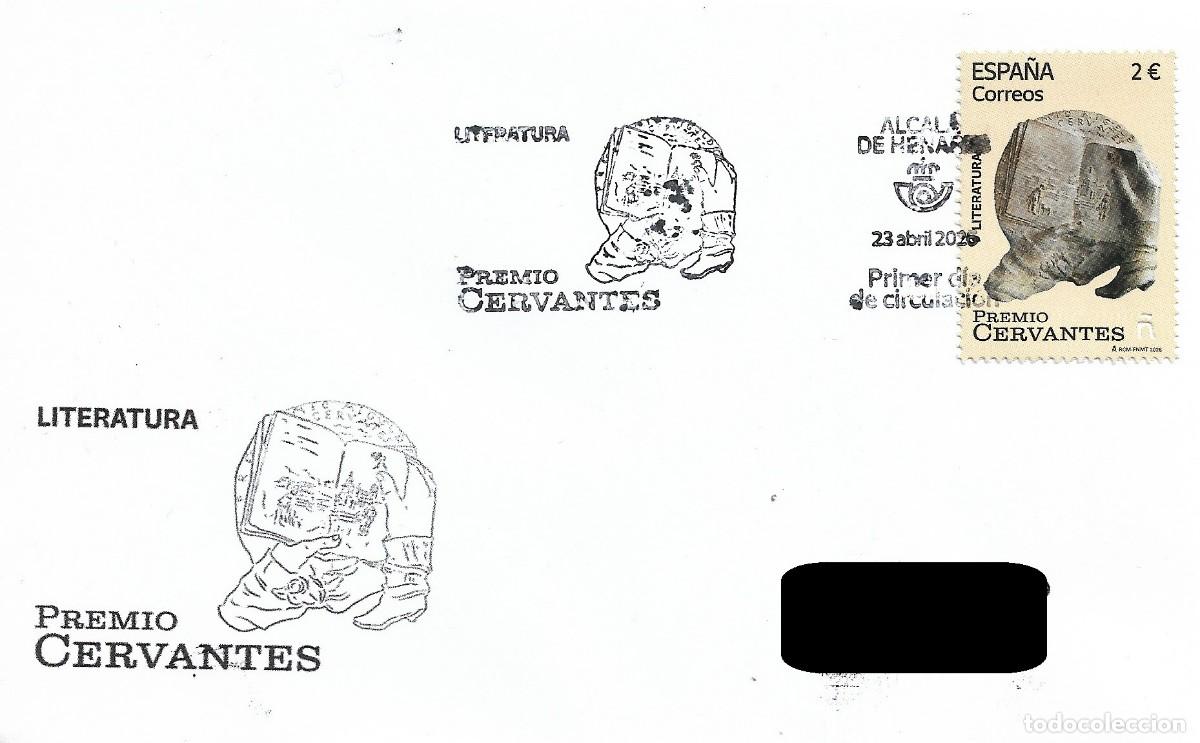 Sellos: ESPA&Ntilde;A. SOBRE PRIMER DIA. PREMIOS CERVANTES. ALCALA DE HENARES. 2026