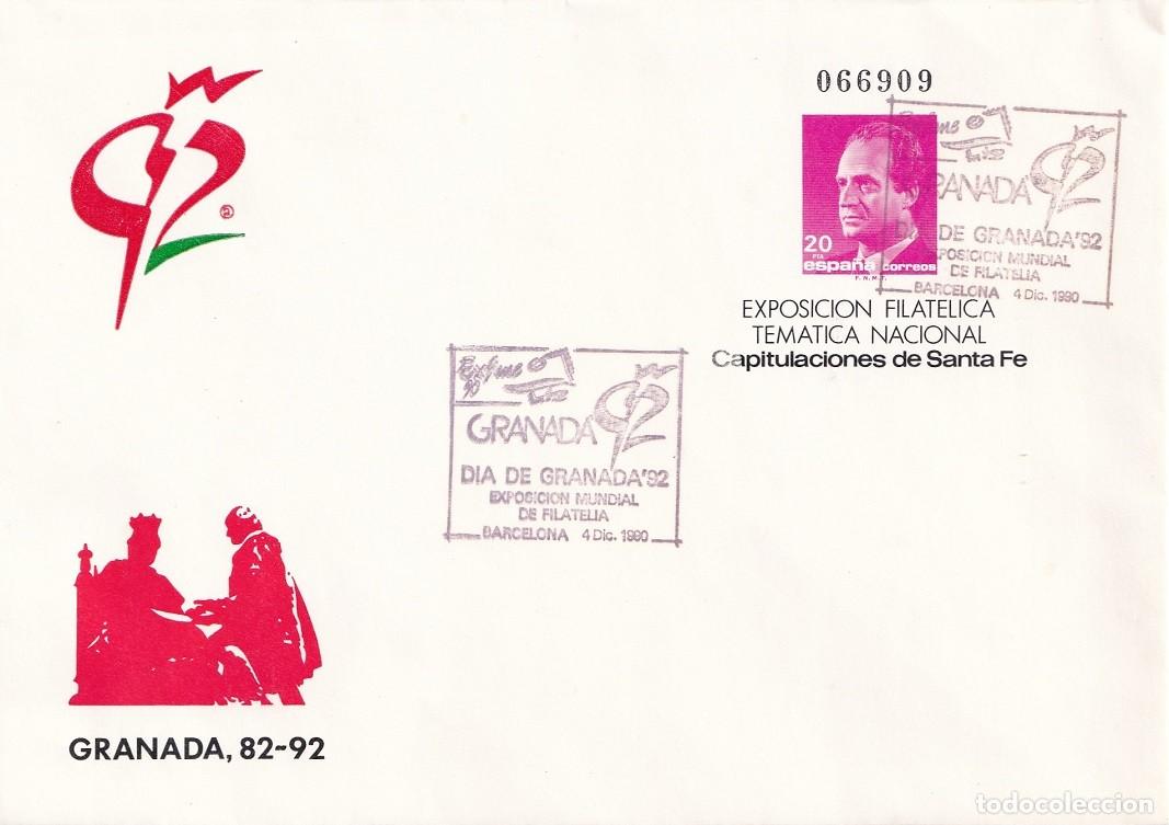 Sellos: Sobre entero postal Granada 82-92 Capitulaciones de Santa Fe - Exposici&oacute;n Filatca. tem&aacute;tica nacional