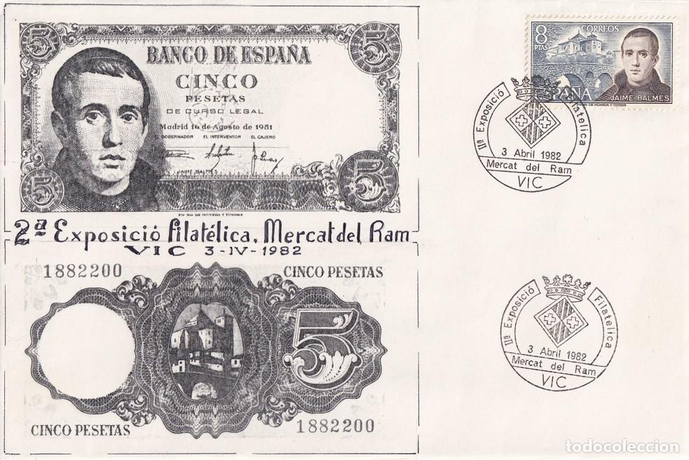 Sellos: Sobre Vic 1982 Vicfil 82 - II&ordf; Exposici&oacute; Filat&egrave;lica Mercat del Ram Associaci&oacute; Vigatana - Muy escaso