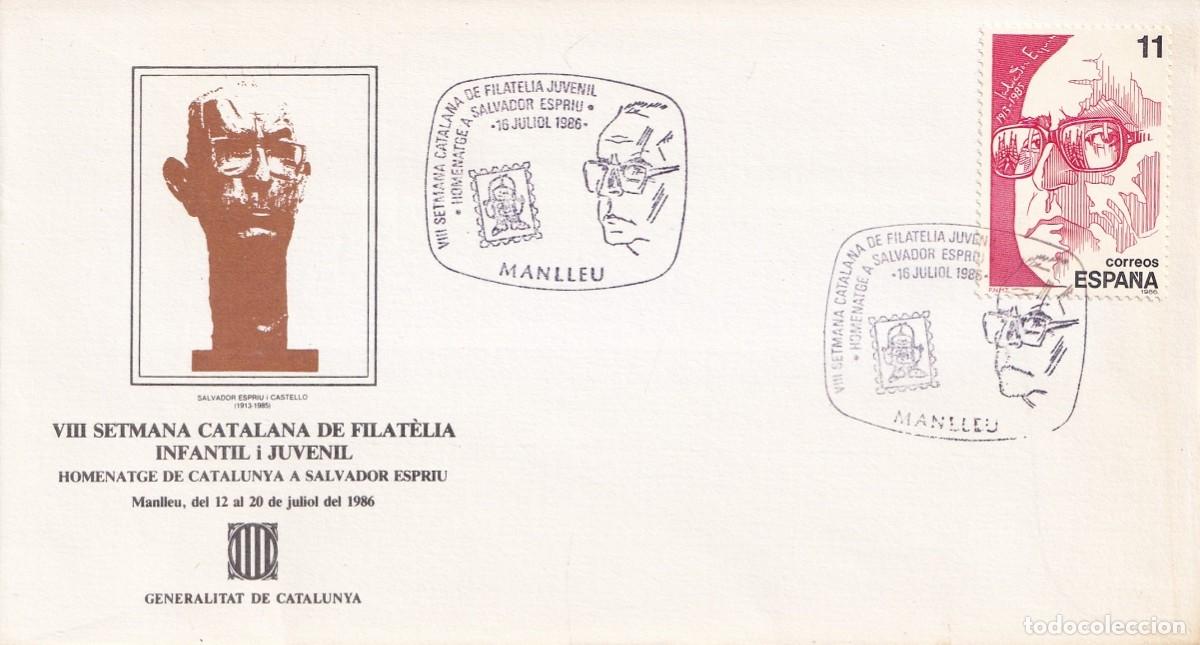 Stamps: Sobre Manlleu 1986 - Homenatge a Salvador Espriu - VIII Setmana catalana de filat&egrave;lia infantil i juv