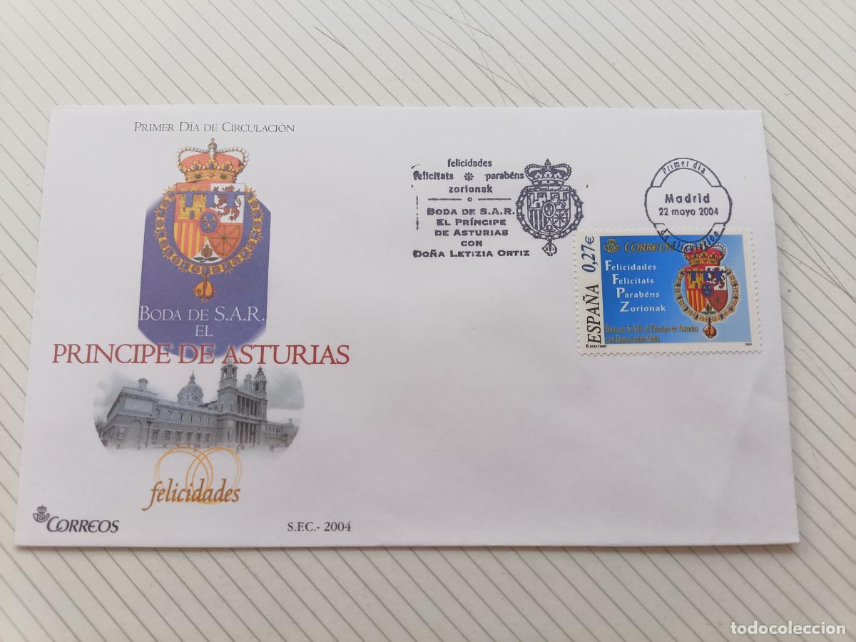 Timbres: SOBRE Y SELLO ESPECIAL 2004 DE PRIMER DIA DE CIRCULACION DE LA BODA DEL PRINCIPE DE ASTURIAS