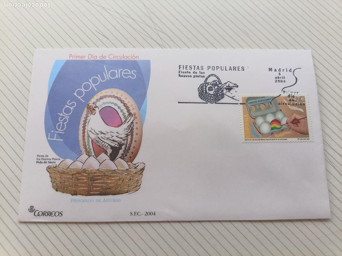 Briefmarken: SOBRE MATASELLO PRIMER D&Iacute;A SPD - Fiesta de los huevos pintos, Pola de Siero. 2004