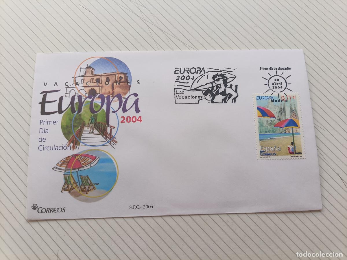 Briefmarken: SOBRE MATASELLO PRIMER D&Iacute;A SPD - Vacaciones Europa. 2004
