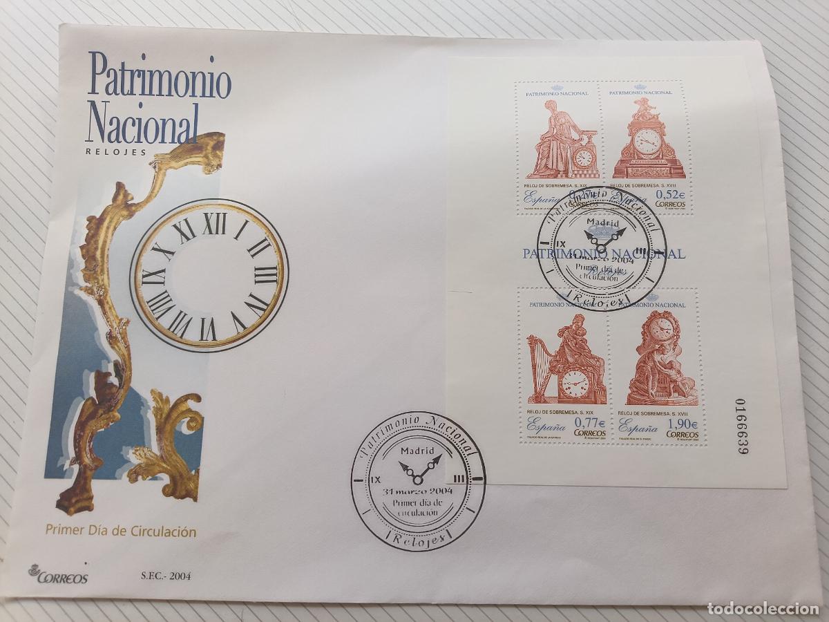 Sellos: SOBRE PRIMER D&Iacute;A - PATRIMONIO NACIONAL - RELOJES - 31 DE MARZO DE 2004