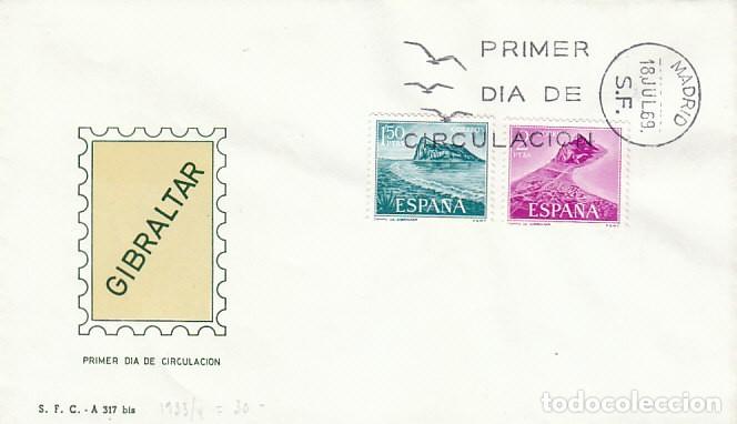 Sellos: EDIFIL 1933/4, PRO TRABAJADORES ESPA&Ntilde;OLES EN GIBRALTAR, PRIMER DIA DE 18-7-1969 SERVICIO FILATELICO