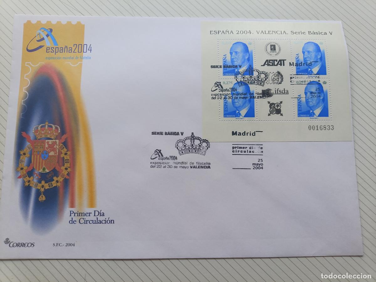 Sellos: Sobre Primer D&iacute;a de Circulaci&oacute;n -Exp.Mundial de Filatelia Espa&ntilde;a 2004 - Serie B&aacute;sica V