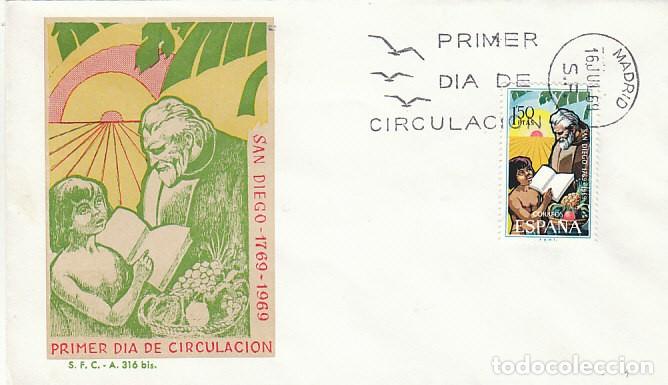 Sellos: EDIFIL 1932, CENTENARIO DE LA FUNDACION DE SAN DIEGO, California, primer dia de 17-7-1969 sobre SFC