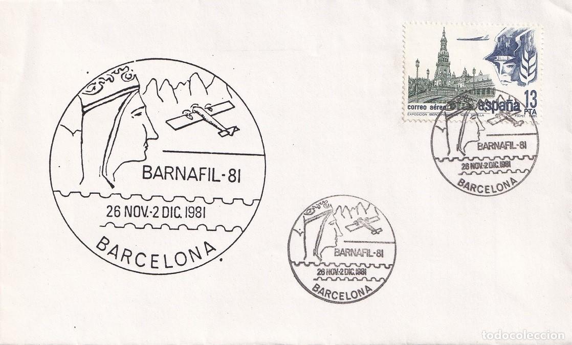Sellos: Sobre Barcelona 1981 - Barnafil 81 - La Moreneta - Montserrat - Correo a&eacute;reo - Matasellos especiales
