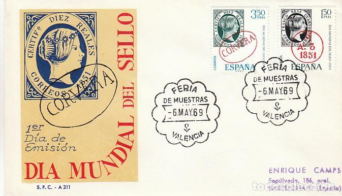 Sellos: EDIFIL 1922, DIA MUNDIAL DEL SELLO,, PRIMER DIA DE FERIA DE VALENCIA DE 6-5-1969 SOBRE DEL SFC