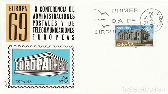 Sellos: Edifil 1921, Europa 1969, El Partenon, primer dia de 28-4-1969 sobre de Alfil