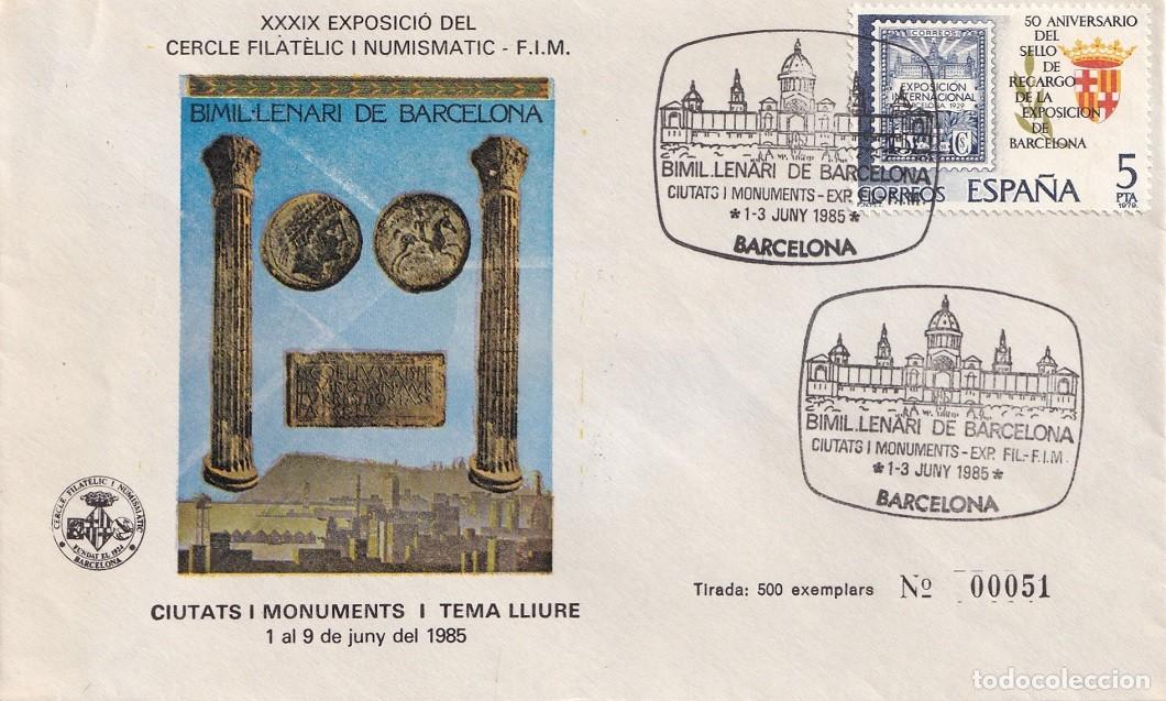 Timbres: Sobre 51/500 / Ciutats i monuments XXXIX Exp. Cercle Filat&egrave;lic i Numism&agrave;tic F.I.M Bimil&middot;lenari Barna