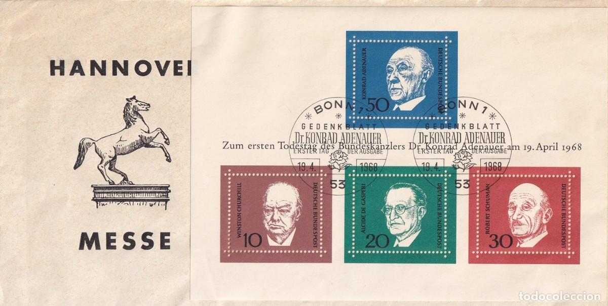 Sellos: Sobre Alemania 1968 - Hannover Messe - Bonn - Edici&oacute;n memorial de Konrad Adenauer