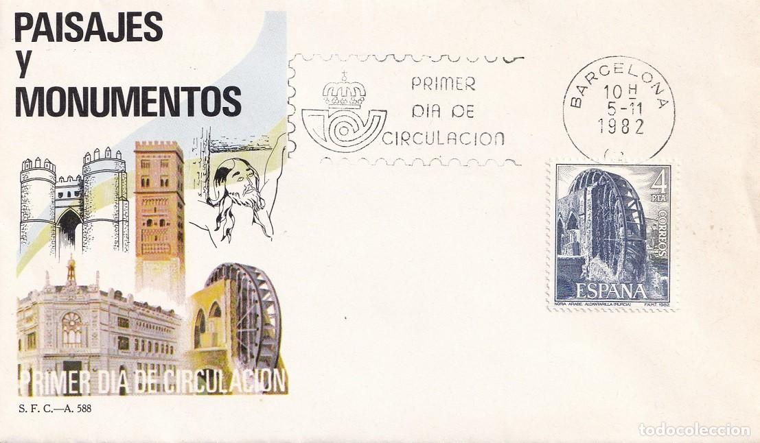 Sellos: SPD Barcelona 1982 - Paisajes y monumentos - Noria &aacute;rabe de Alcantarilla - Primer d&iacute;a de circulaci&oacute;n