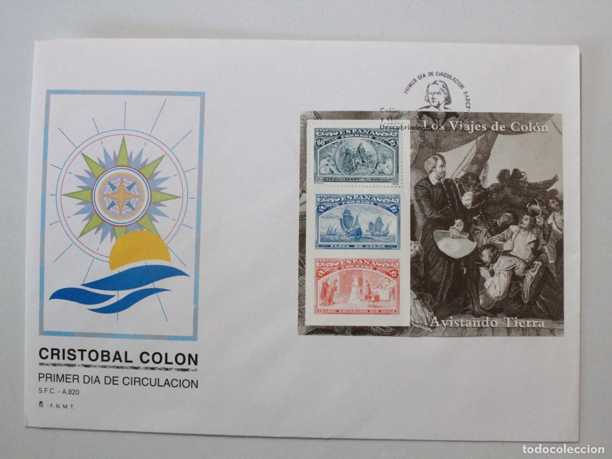Sellos: Espa&ntilde;a 1992 - Col&oacute;n y el Descubrimiento - Avistando Tierra - Sobre Primer D&iacute;a