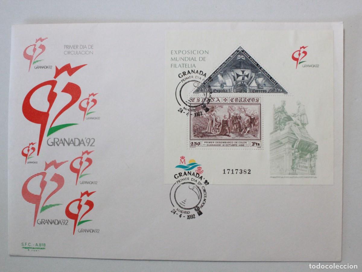 Sellos: Espa&ntilde;a 1992 - Granada 92 Exposici&oacute;n Mundial de Filatelia - Hoja Bloque Primer D&iacute;a