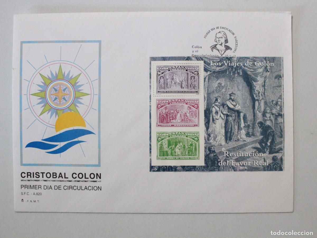 Sellos: Espa&ntilde;a 1992 - Los Viajes de Col&oacute;n - Restituci&oacute;n del Favor Real - Sobre Primer D&iacute;a