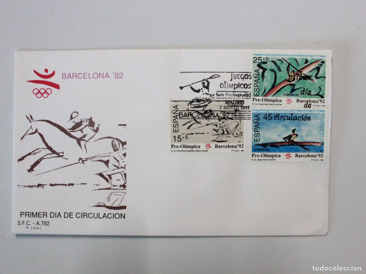 Sellos: Espa&ntilde;a 1991 - Barcelona 92 Serie Preol&iacute;mpica - Sobre Primer D&iacute;a
