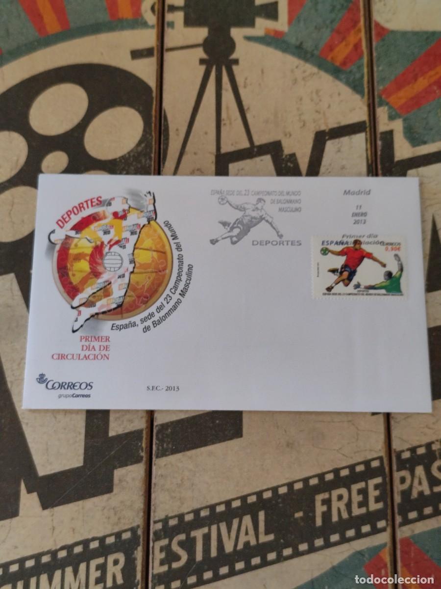 Sellos: 36 Deportes Campeonato Mundial de Balonmano 11/1/13 Sobre primer d&iacute;a