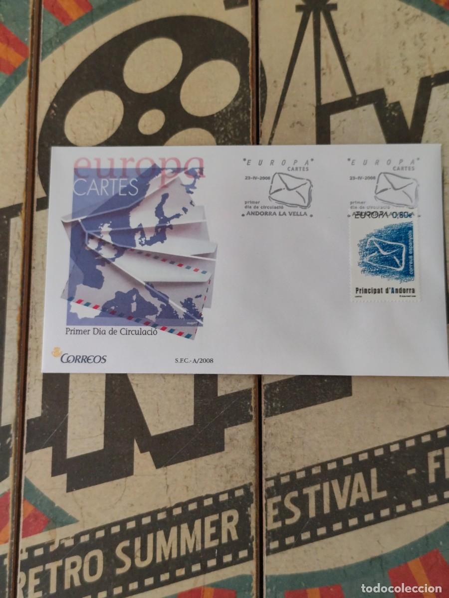 Sellos: 49 Europa cartes Andorra 23/IV/08 Sobre primer d&iacute;a