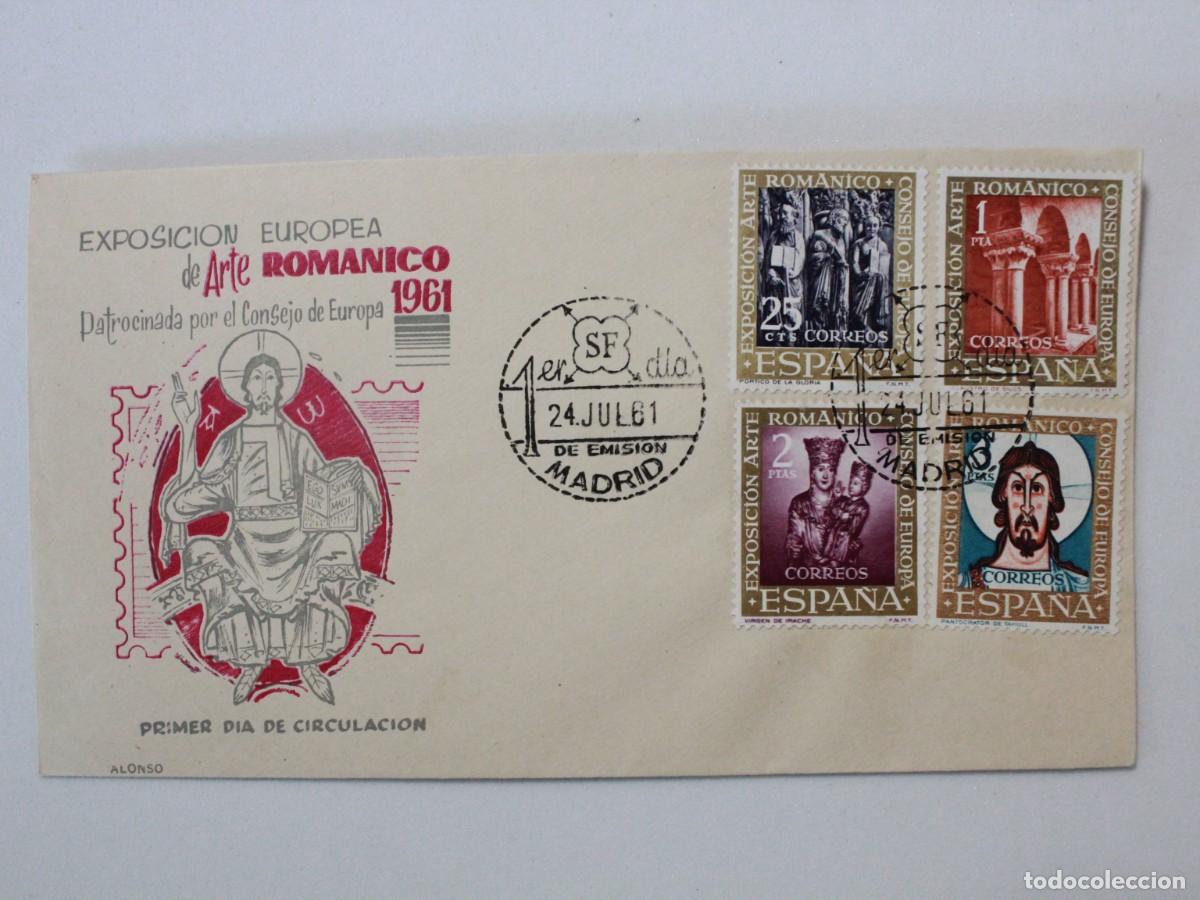Sellos: Sobre Primer D&iacute;a de Circulaci&oacute;n Arte Rom&aacute;nico 1961 Serie Completa Sobre Ilustrado Alonso