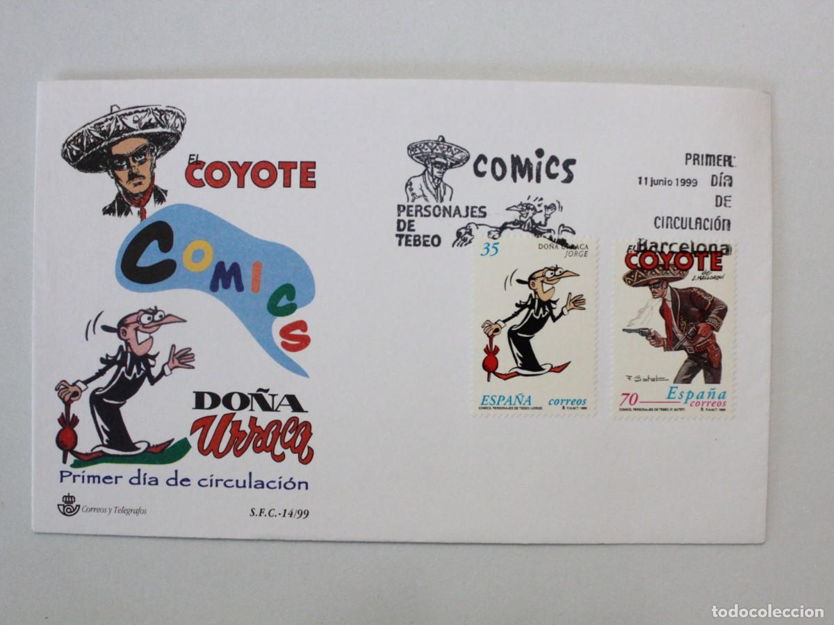 Sellos: Sobre Primer D&iacute;a de Circulaci&oacute;n C&oacute;mics Espa&ntilde;oles 1999 Do&ntilde;a Urraca y El Coyote