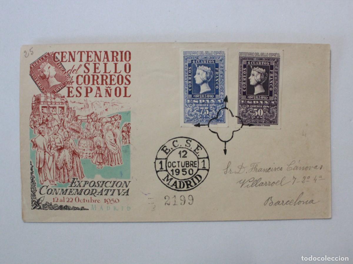 Sellos: Sobre Centenario del Sello de Correos Espa&ntilde;ol Exposici&oacute;n Conmemorativa Madrid 1950