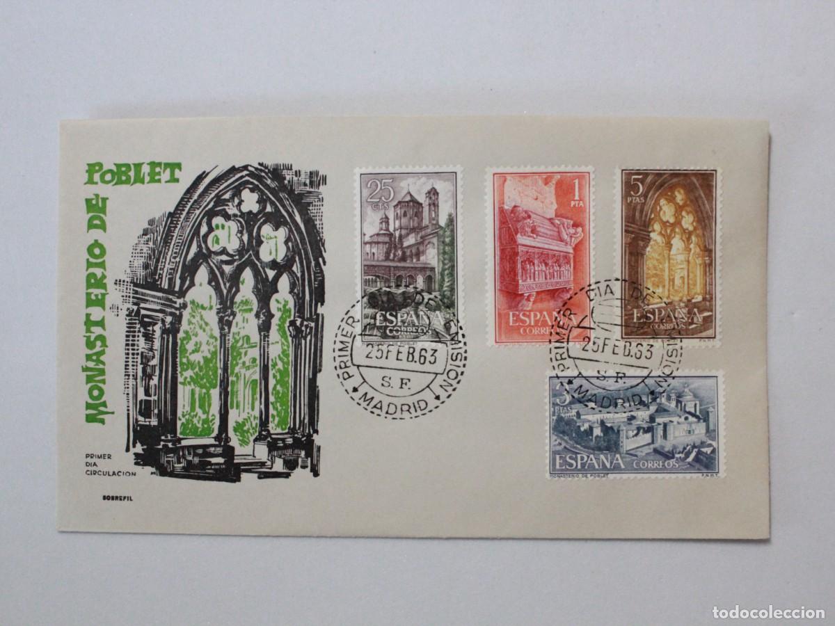 Sellos: Sobre Primer D&iacute;a de Circulaci&oacute;n Monasterio de Poblet Serie Completa Espa&ntilde;a 1963