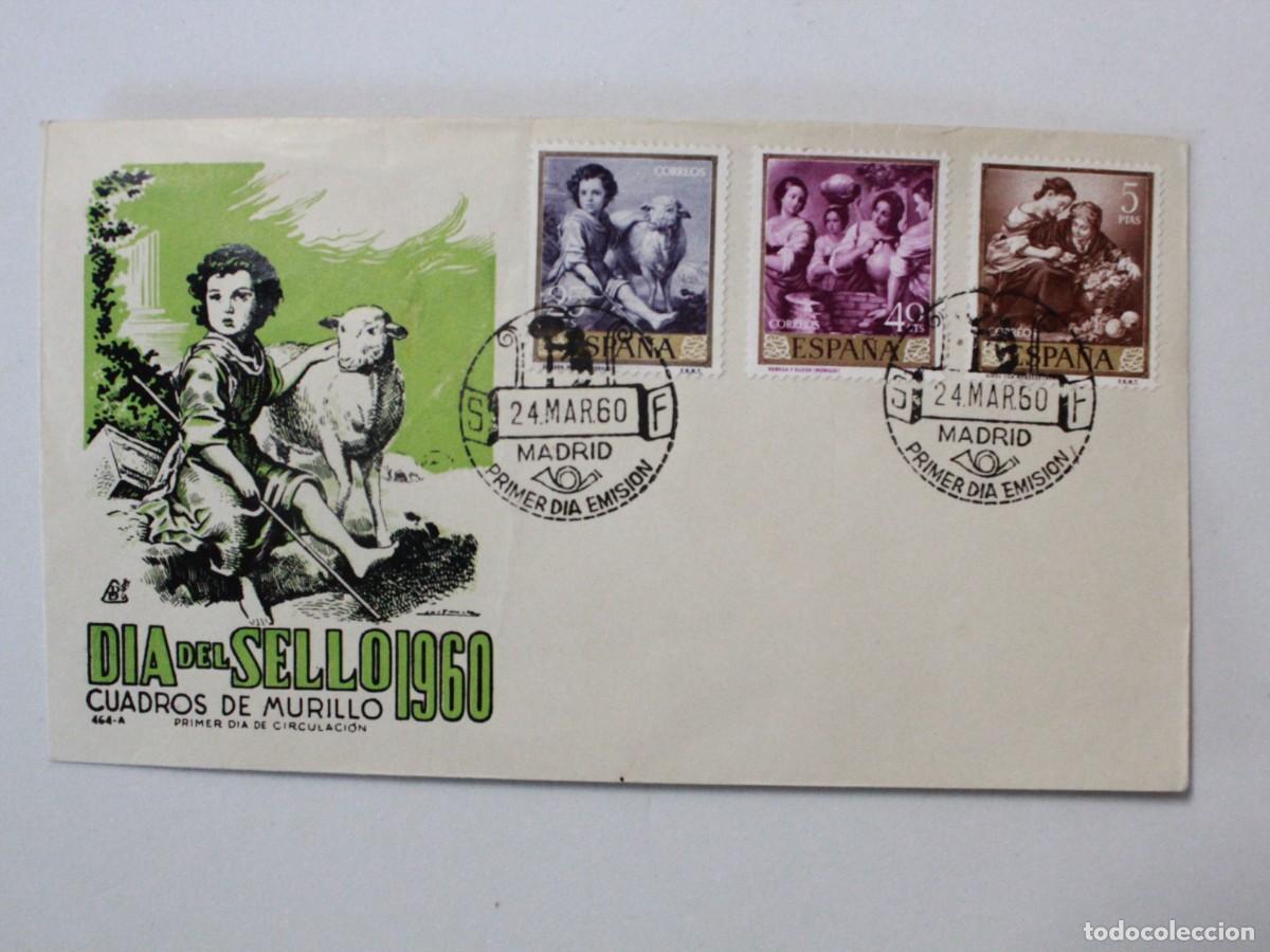 Sellos: Sobre Primer D&iacute;a de Circulaci&oacute;n D&iacute;a del Sello 1960 Cuadros de Murillo Serie Completa