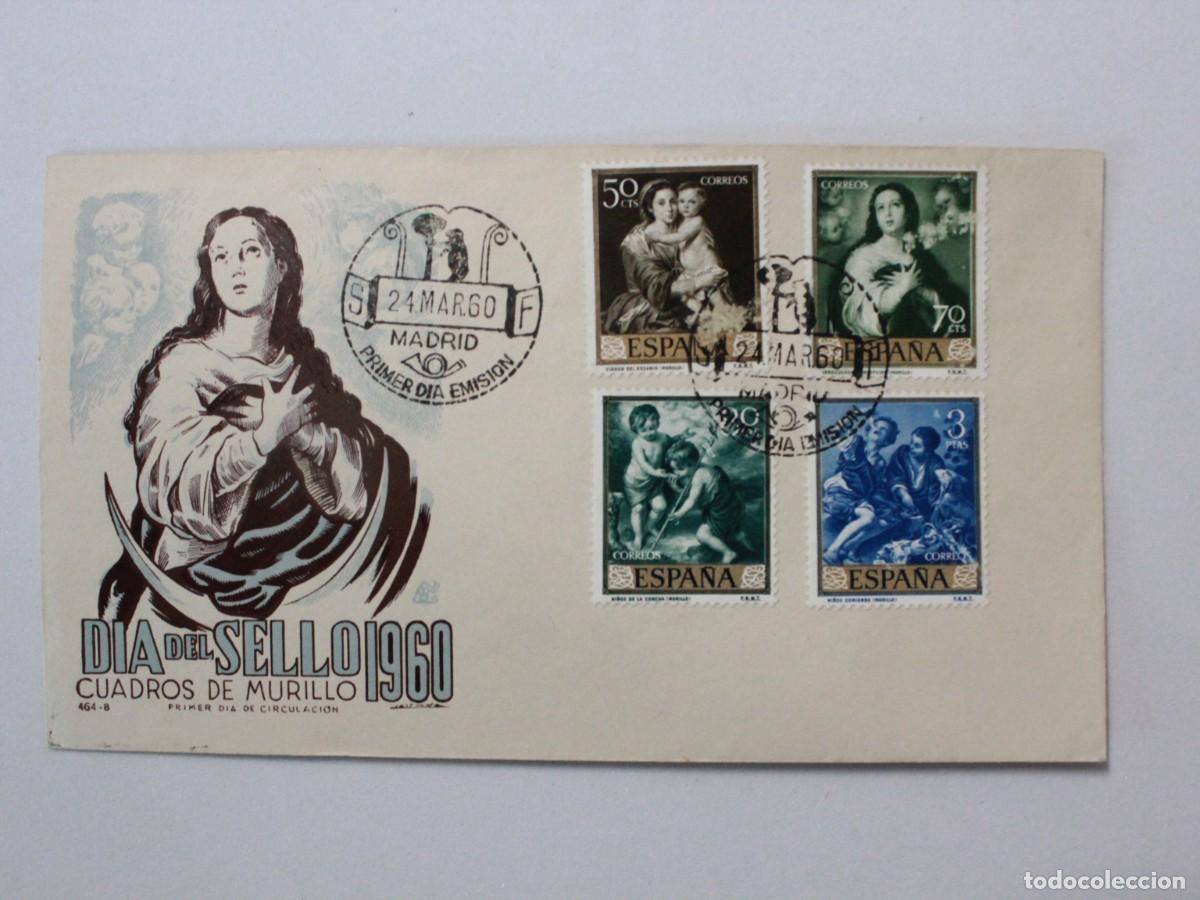 Sellos: Sobre Primer D&iacute;a de Circulaci&oacute;n D&iacute;a del Sello 1960 Cuadros de Murillo Serie Completa Inmaculada