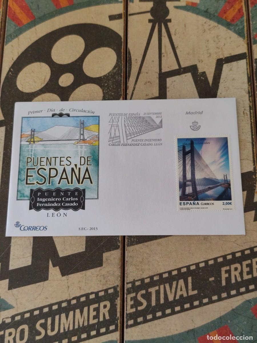 Sellos: 103 Puentes de Espa&ntilde;a Puente Ingeniero Carlos Fern&aacute;ndez Casado Le&oacute;n 25/9/13 Sobre primer d&iacute;a