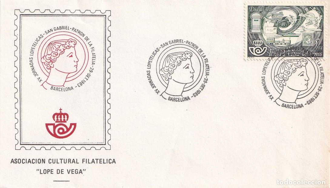 Sellos: Sobre Barcelona 1983 - San Gabriel patr&oacute;n de la filatelia - XV Jornadas lopet&eacute;licas - Asociaci&oacute;n Cul