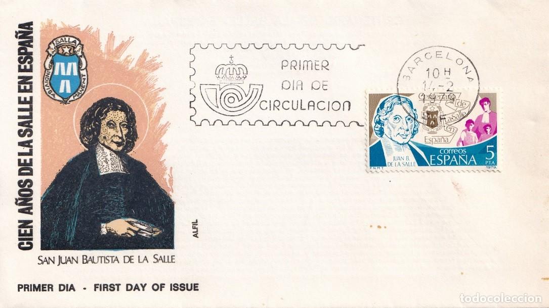 Sellos: SPD en Alfil Barcelona 1979 - San Juan Bautista de La Salle - Cien a&ntilde;os de La Salle en Espa&ntilde;a - FDC