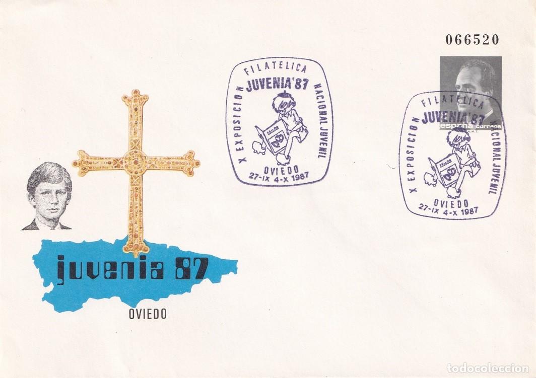 Sellos: Sobre Oviedo 1987 - Juvenia 87 - X Exposici&oacute;n filat&eacute;lica nacional juvenil - Matasellos especiales
