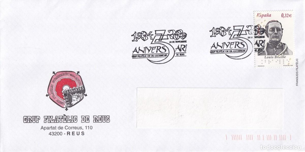 Sellos: Sobre 2009 - 75 Aniversari Grup Filat&egrave;lic de Reus - Louis Braille - Matasellos especiales